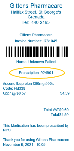 Gittens Pharmacre sample prescription